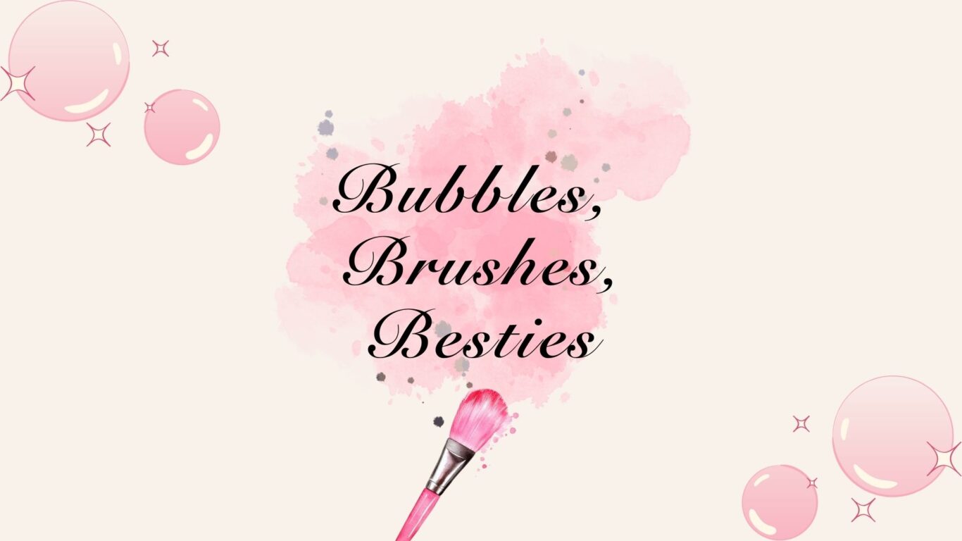 Pink bubbles and brush with text