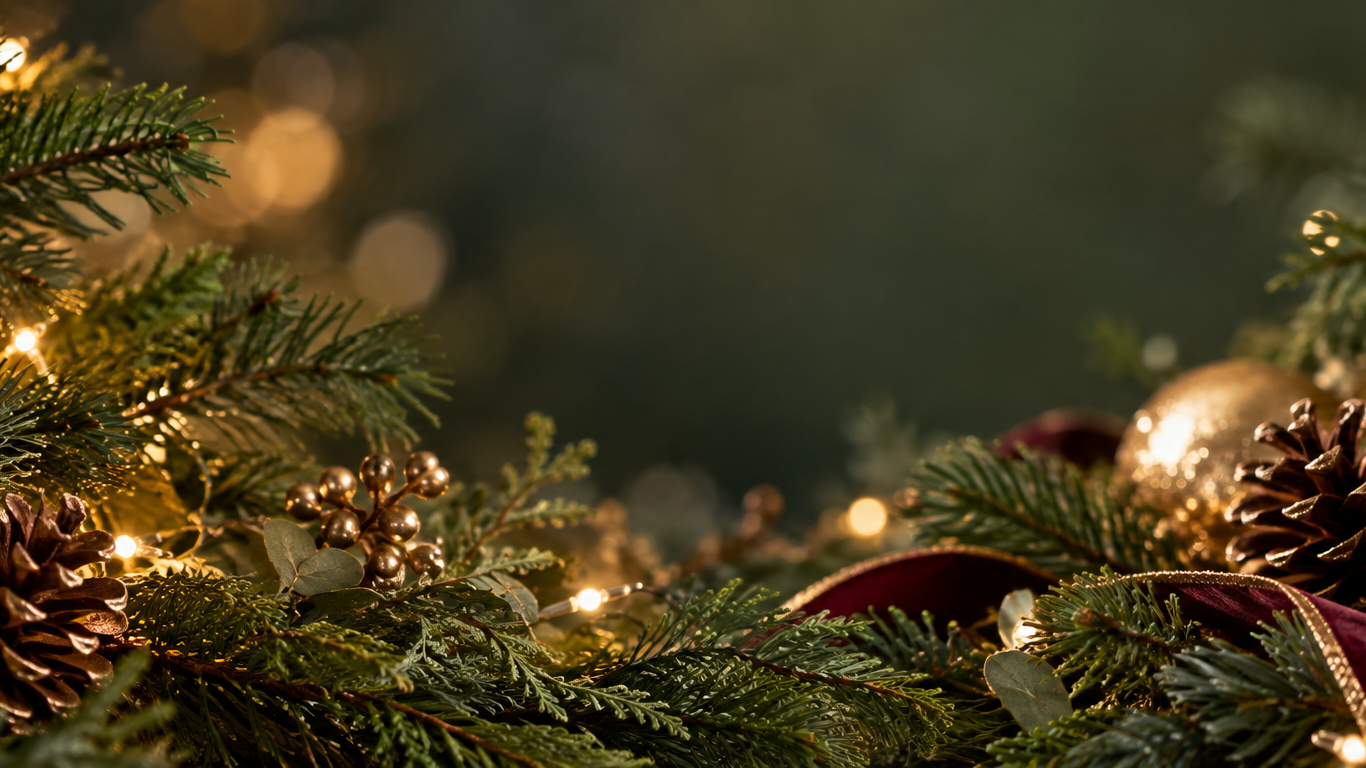 Festive Christmas décor with baubles and pinecones, creating a welcoming, luxurious holiday ambiance at the hotel.